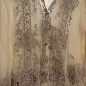 J. Jill Cream Embroidered Sheer Top